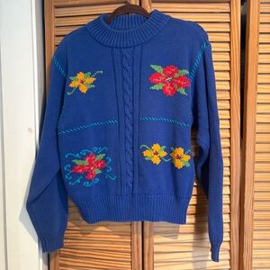 Liz Sport Vintage Floral Cable-Knit Womens Sweater Small Cottagecore Grandmacore